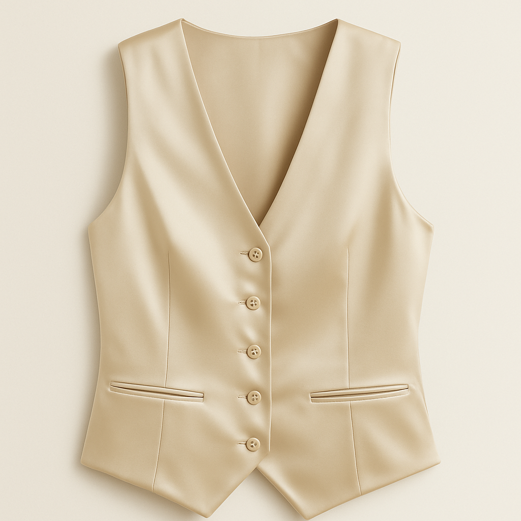 Sandstone Beige Waistcoat - Front View